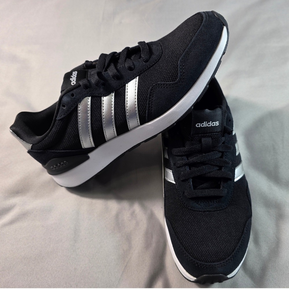 Adidas Run 60s 4.0 Sneakers Women 8 Black Silver JR6626 Running Shoes NEW
